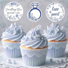 20 PCS Something Blue Before I Do Cupcake Toppers Bridal Shower Cake Decor