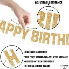 KatchOn Light Up Happy Birthday Banner Glittery Gold Birthday Banner 10’