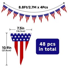 4 Pack American Flag Pennant Banner Paper, 35FT Pre-Strung Patriotic Triangle…