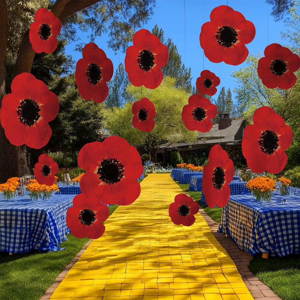 20 Pcs Wizard Themed Party Decorations Red Poppy Flowers Hanging Garlands, Red F