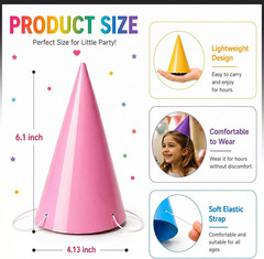 Pre-Assembled Pastel Party Hats for Adults: 24 Pack Cone Birthday Hats with Elas