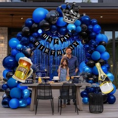 Pinbra Navy Blue Black Balloon Garland Double Stuffed Dark Royal Blue Balloon