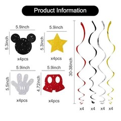 16 Pcs Hanging Swirl Decorations Black Red Gold Birthday Party Supplies Streamer
