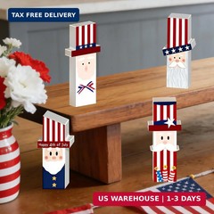 4 Pcs 4th of July table Decorations Patriotic Wooden Table Decor, Red White Blue