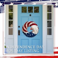 Charming Wood Patriotic Eagle Wreath – 17 Inch 4th of July Door Decor