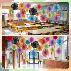 18 PCS Pastel Textured Round Composition Notebook Paper Fans Classroom Decor