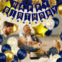 Birthday Decorations for Men Navy Blue and Gold Happy Birthday Decorations wi…