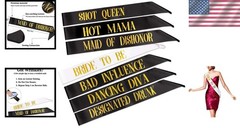 Luxurious Bachelorette Sashes Set – 1 White Bride To Be + 6 Black Party Sashes