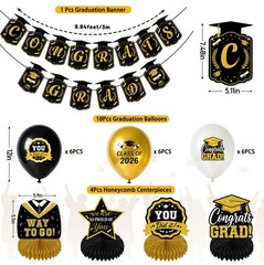 Graduation Decorations 2026 Black and Gold Class of 2026 Decorations Congrats