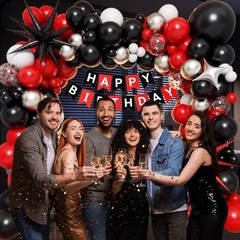 Red and Black Party Decorations, Red Black White Metallic Silver Foil Balloon…