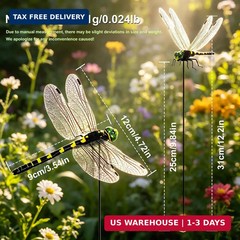 12 Pack 3D Dragonfly Clips, Fake Dragonflies with Stakes, Realistic Plastic Drag