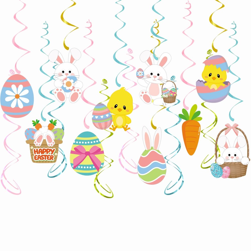 Easter Party Decorations EggBunny Swirl Banner 16pcs Easter Birthday Party F…