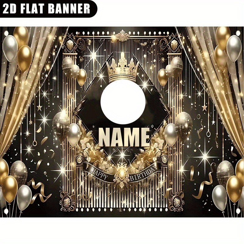 1pc 2D Golden Crown Theme Personalized Custom Birthday Banner Backdrop Decor♪
