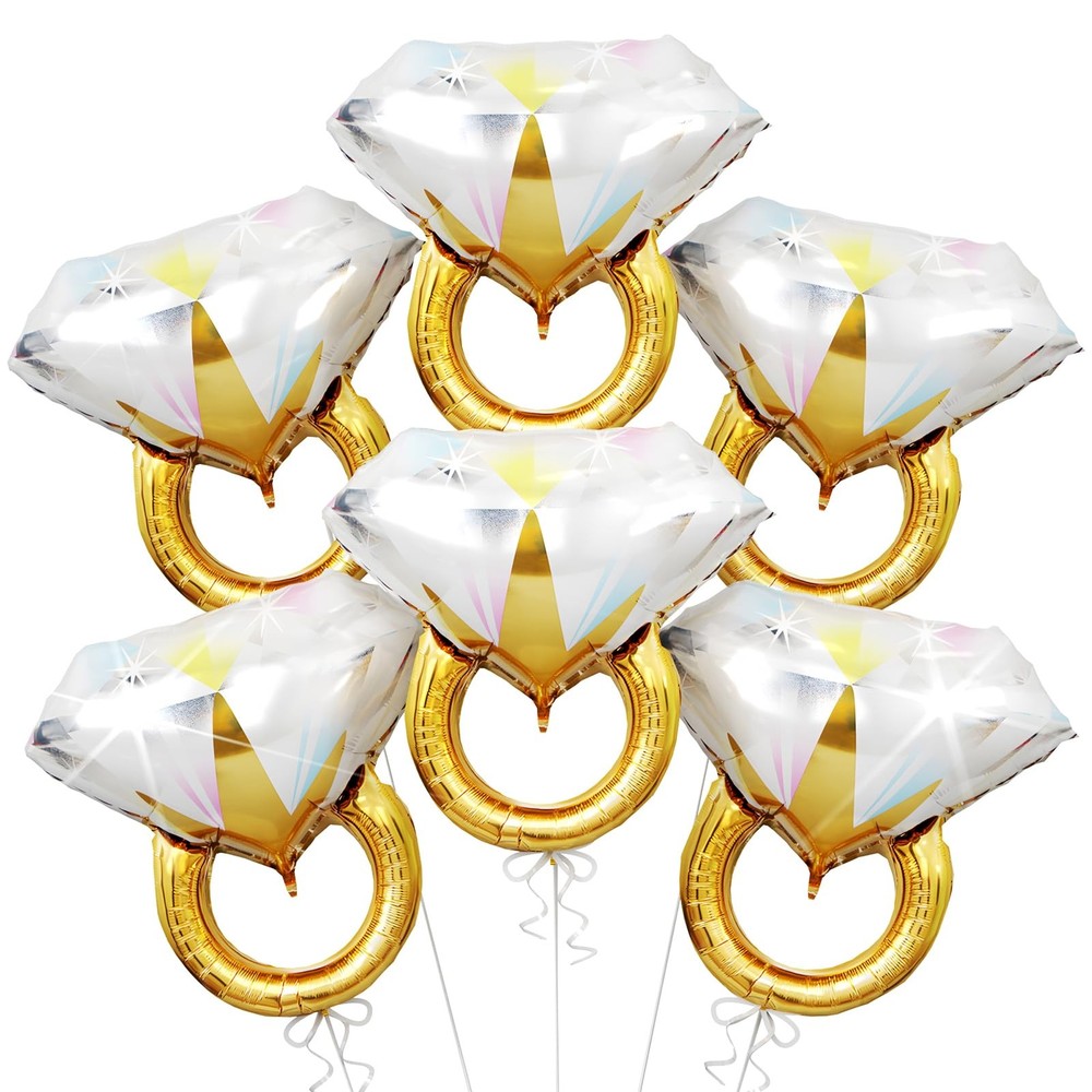 6 Pcs Diamond Ring Balloons Foil, Large Engagement Ring Balloon Marriage Wedd…