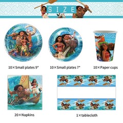 Moana Party Supplies Set Plates Cups Tablecloth Napkins Birthday Decor