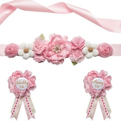 Pink Maternity Sash Set Mommy Daddy To Be Corsage Pin Flower Baby Shower Prop