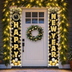2026 Happy New Year Banner with String Lights, 72×12 Inch Large Front Door Po…