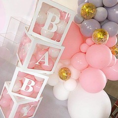 Baby Shower Boxes with Transparent Balloons & Letter Blocks for Gender Reveal
