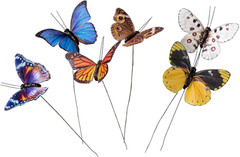 -Feather Fake Butterfly for Craft Decoration Set of 12 with Wire B B