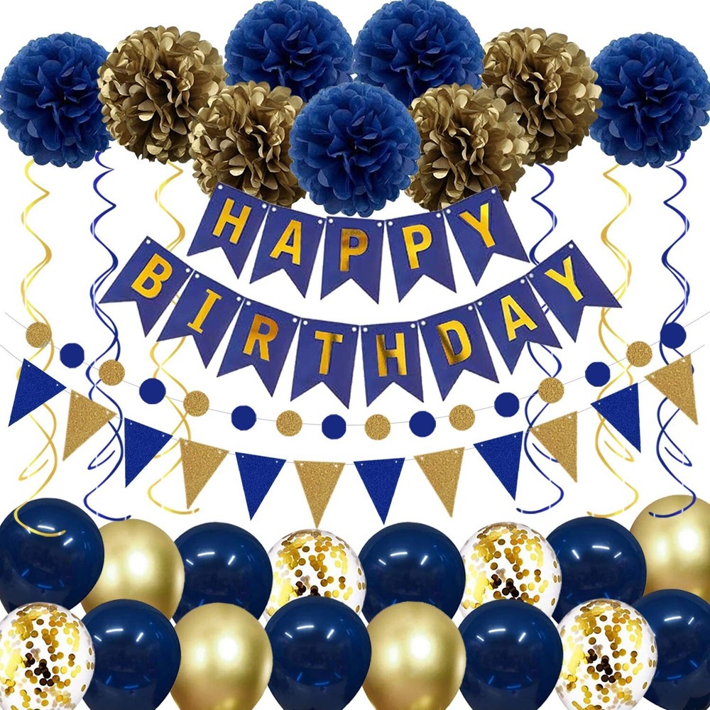 Navy Blue & Gold Happy Birthday Party Balloon kit for men, women, boys & girls
