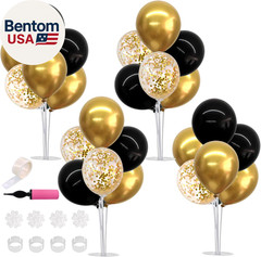 4 Set Black Gold Balloon Centerpieces for Table,Balloon Stand Kit for Black Gold