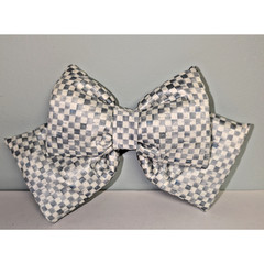 MacKenzie Childs Sterling Check Bow – Size Small 8 x 6.75″, Silver Gray White
