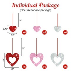 36 Pcs Valentine’s Day Decorations Glitter Heart Hanging Swirls – No DIY Red