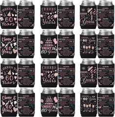 60th Birthday Decorations for Women, 24 Pcs 1966 Can Cooler Sleeve | Vintage Ros