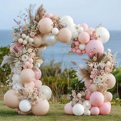 Pink White Balloon Garland Double Stuffed Peach Balloons Cream Beige Pastel P…