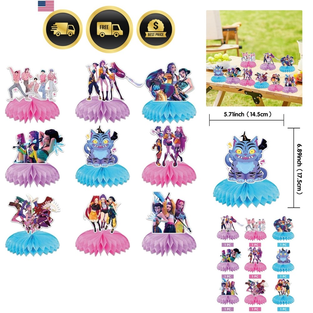 K Pop Demon Party Decorations Honeycomb Centerpieces 9pcs for Birthday Celebr…