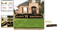 Elegant 75th Birthday Decoration Banner – Black & Gold, 9.8×1.6 ft – Reusable