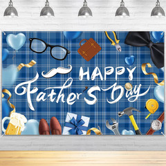 Happy Fathers Day Backdrop Decorations – 70.9X45.3Inch Large Size Blue Happy