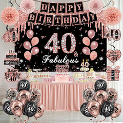 40Th Birthday Decorations for Women,52Pcs PRE-STRUNG Rose Gold Black Party Set-4
