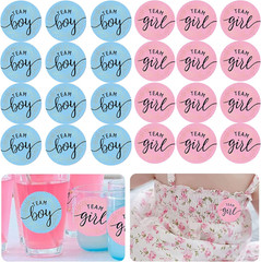Gender Reveal Stickers, 48Pcs Baby Shower Labels with Glitter Silver Letter Team