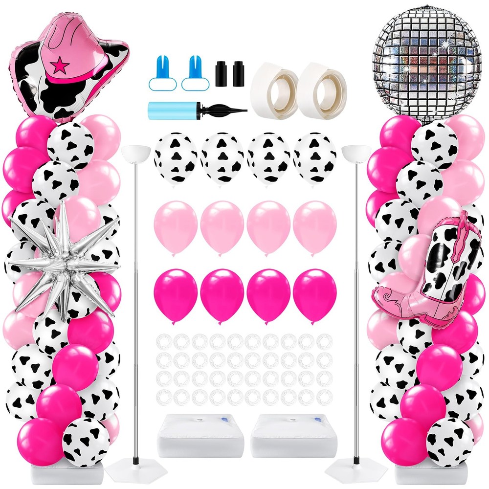 2 Sets Disco Cowgirl Balloon Column Stand Kit with 4d Cowgirl Hat Boots Disco…