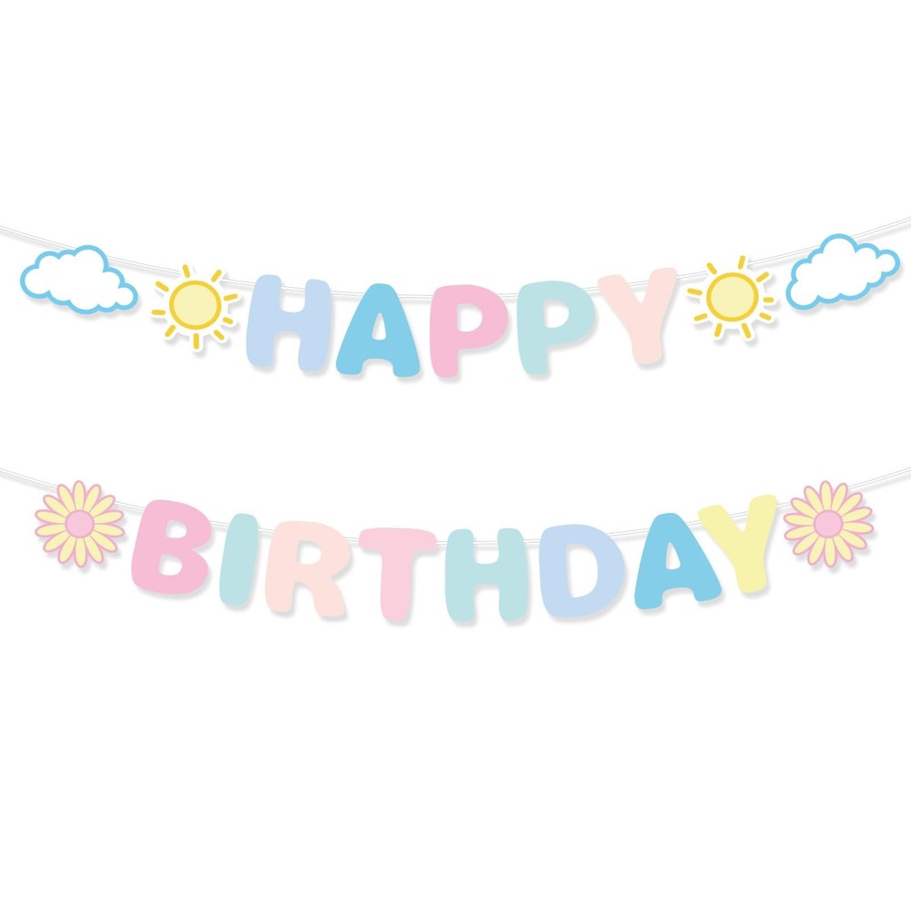 Pastel Happy Birthday Banner, Pre-Strung Rainbow Macaron multi-color