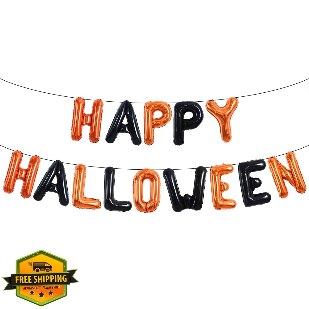 TONIFUL Halloween Balloons Banner Black Orange Happy