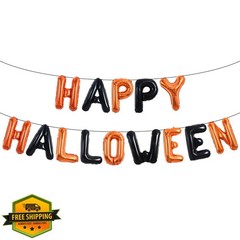 TONIFUL Halloween Balloons Banner Black Orange Happy