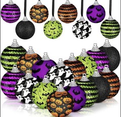 16pc Halloween 2D Flat Wooden Bauble Shaped Hanging Decorations One Sided Design