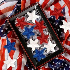 Glittering 2.5-Inch Red, White, and Blue Star Ornaments for Memorial Day