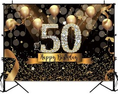 Elegant Glitter Black Gold Balloons Backdrop