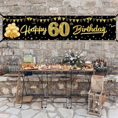 Happy 60th Birthday Banner Decorations for Men 72.8 x 15.7 inches, Black