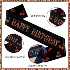 Cheetah Cherry Happy Sash, Leopard Satin Sash Decorations Red and Black Party…
