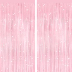 2 Pack Pastel Pink Metallic Tinsel Foil Fringe Curtains, Door Streamers Photo…