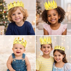 6PCS Kids Royal Crown Set Gold King Queen Prince Princess Party Costume Hat