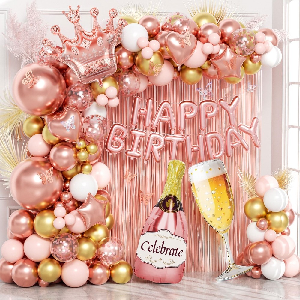 Rose Gold Birthday Decorations for Women, Happy Birthday Decorations with Fri…