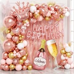 Rose Gold Birthday Decorations for Women, Happy Birthday Decorations with Fri…