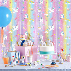 2Pack Unicorn Birthday Decorations 3.3X6.6Ft Unicorn Backdrop Foil Fringe Curtai
