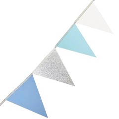 Dusty Blue Silver White Party Decorations Pennant Banner Flag Hanging Glitter…