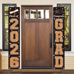 2026 Graduation Banner – Heavy Duty Orange & Black Congrats Grad Flags 71″x12″